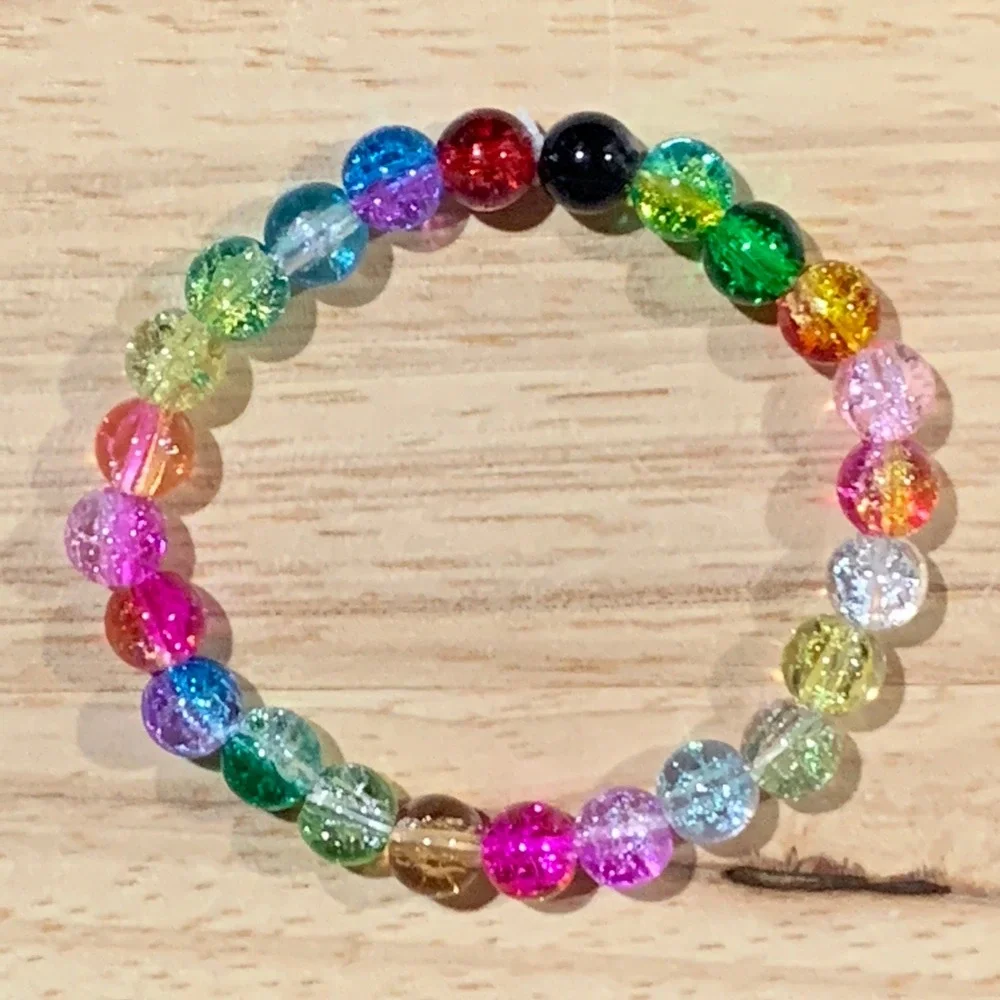 Handmade Beaded Bracelet Women OS 3pc Crackle Bead Kidcore Pride Jewelry
